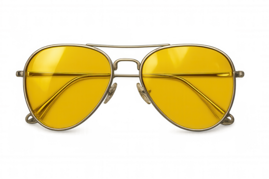 Stylish yellow aviator sunglasses isolated on a transparent background, perfect for adding a touch of coolness to any project