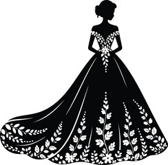 Fototapeta premium Elegant silhouette woman in floral gown, graceful pose