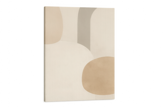 Modern abstract painting with beige and gray shapes on transparent background - Powered by Adobe