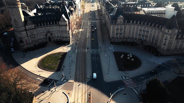 Drone footage of place de bourbone Luxembourg
