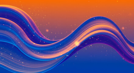 Abstract flowing wave of vibrant blue purple and orange colors with subtle shimmering particles
