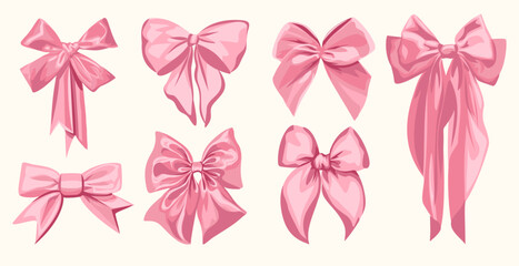 Collection of vintage pink coquette bows for fashion and designs
