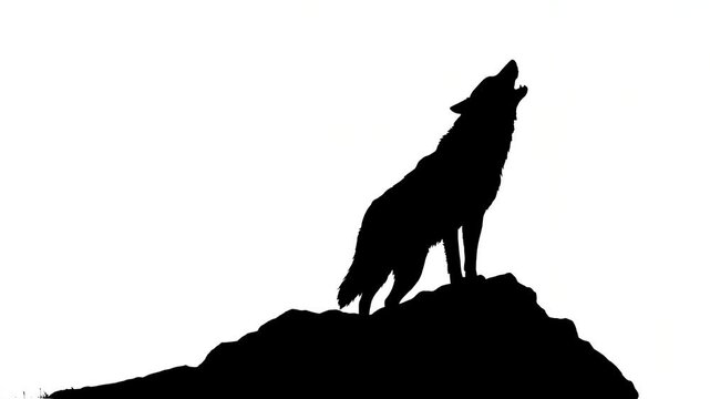 Black silhouette of a howling wolf on a white background