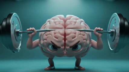 Brainpower:  A Cartoon Brain's Weightlifting Challenge!  Dynamic 3D Animation. - Powered by Adobe