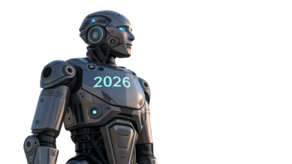 Futuristic Vision: A detailed robot, representing a glimpse into the technological future, gazing toward the horizon, embodying the advancement of artificial intelligence.