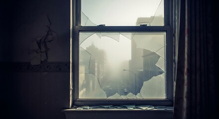 Broken Window with City View