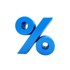 Blue 3d percent symbol isolated on transparent background