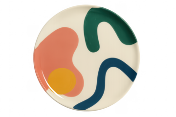 Colorful abstract design decorating a modern round plate on transparent background