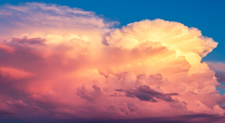 Fototapeta premium Pink and Yellow Cloud Explosion in a Blue Sky