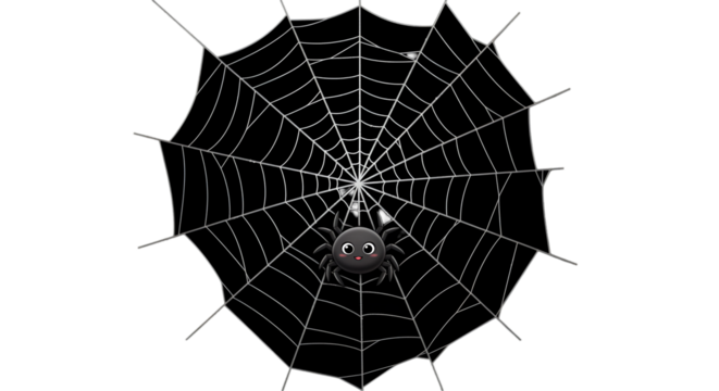 Spider Web with Hanging Spider - Small Black Spider Illustration