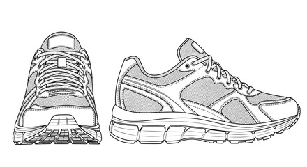 Detailed Vector Illustration of Athletic Running Shoe from Multiple Angles for Design Projects