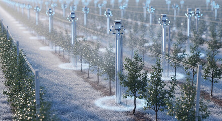 smart frost protection system in an orchard