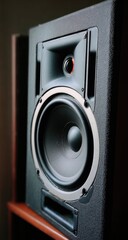 Close-up of a black audio speaker