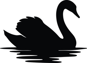 Illustrator elegant swan on water surface black and white silhouette vector