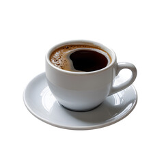 White cup filled with dark coffee on saucer isolated on a transparent background image