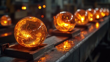 Molten glass orbs on a conveyor belt (3)