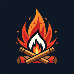 Burning Firewood in Campfire &ndash; Flat Design Vector Art
