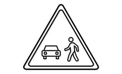 歩行者注意と徐行標識の線画アイコン