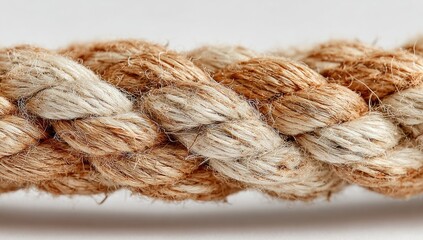 Close-up braided jute rope texture, neutral background, nautical theme, crafting material