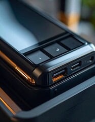 Close-up of a sleek black foldable phone