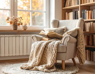 Cozy Interior Mockup Scenes&mdash;Warm home reading corner with cozy decor