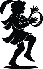 Illustrator Renaissance dancer with tambourine silhouette vector