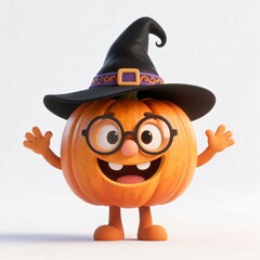 Cheerful 3D Render of a Pumpkin Witch Character for Halloween