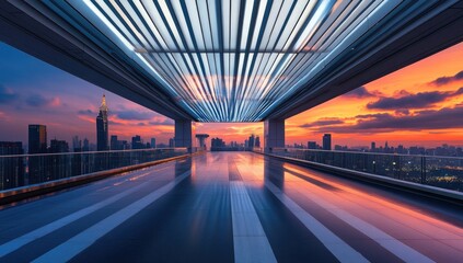 Fototapeta premium Elevated walkway at sunset over cityscape