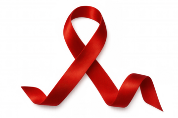 Red ribbon representing support for hiv aids awareness, isolated on transparent background, creating a powerful symbol of solidarity
