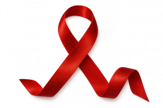 Red ribbon representing support for hiv aids awareness, isolated on transparent background, creating a powerful symbol of solidarity - Powered by Adobe