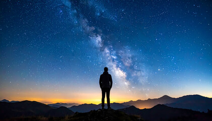 Person gazing at milky way night sky