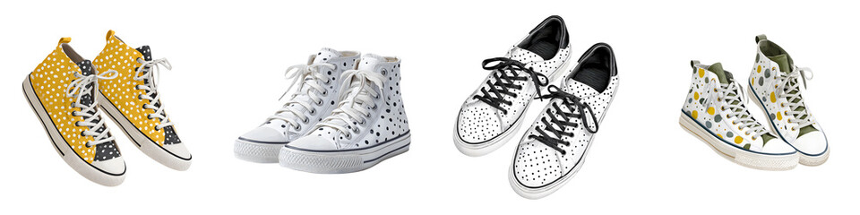Fashionable Canvas Sneakers with Fun Patterns on White Background