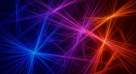 Abstract Neon Lines: Vibrant Blue, Purple, and Orange Energy Background - High-quality stock image for commercial use