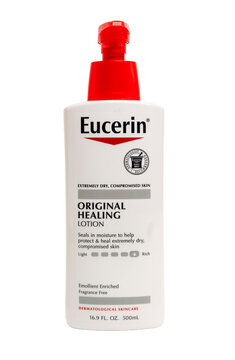 Millburn, New Jersey, USA - April 9, 2020: A bottle of Eucerin Lotion on a transparent background.