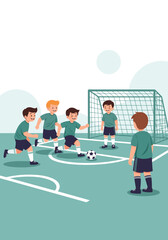 Fototapeta premium Young Athletes Engage in a Competitive Youth Soccer Match on a Sunny Afternoon