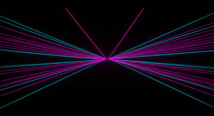 Abstract Neon Lines: Pink and Teal Glowing Stripes on Black Background - High-quality stock image for commercial use