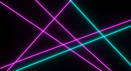 Abstract Neon Lines: Pink & Teal Glowing Stripes on Black Background - High-quality stock image for commercial use