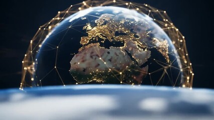 Cinematic Animation of a Glowing Global Network Connecting Earth from Space at Night - Powered by Adobe
