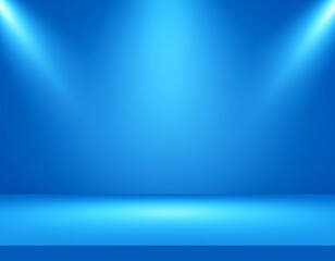 Empty, blue studio backdrop with spotlights