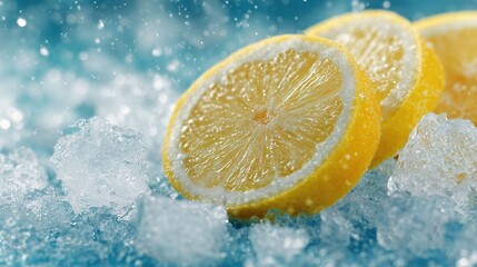 クラッシュアイスとレモンのクローズアップ