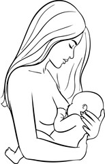 Doodh Pilati Maa ka Line Art/Silhouette - Breastfeeding Awareness, Maternity Support, aur Mother's Love ke liye.	