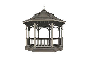 Illustrated Octagonal Gazebo with Railings and Spire.