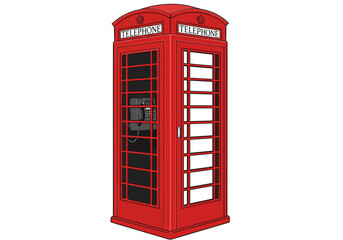 Classic Red British Telephone Booth Illustration.