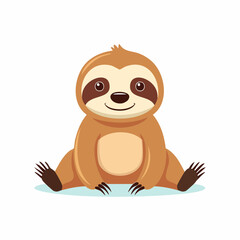 Cute Cartoon Sloth Sitting Front View Vector Illustration