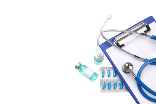 Medical supplies organized for use, isolated on white, PNG