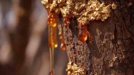 Resin dripping from a tree trunk