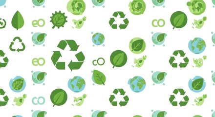 Eco-Friendly Environmental Recycling Pattern with Green Leaves and Globe Icons