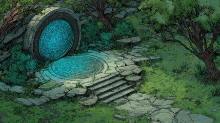 Ancient portal in a lush forest