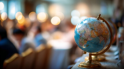 Close-up of a Desk Globe in a Blurred Background