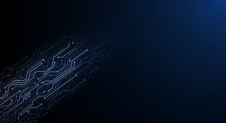 High-tech digital illustration with glowing blue circuit lines on a dark background symbolizing data, connectivity, and futuristic technology.